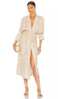 Piece of White Audrey Dress Beige Raw Silk Dolman Sleeves Resort Size 34/XS NWT